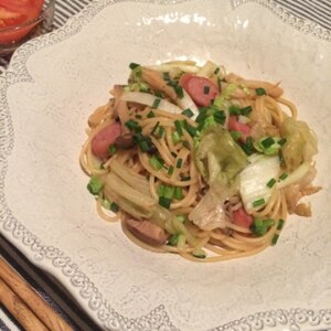 【時短！】ざく切り白菜と炒めベーコンの和風パスタ